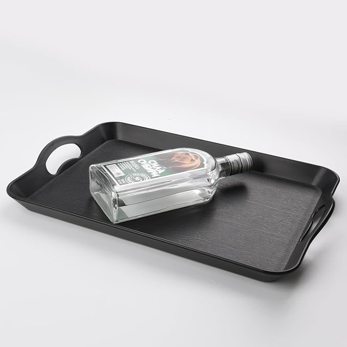 Black Serving Trays with Handles, 16 x 11 inch Rectangular Non Skid - Image 3