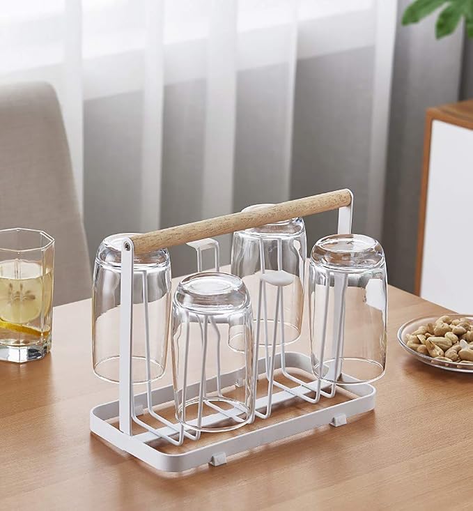 Cup Drying Rack Stand, 6 Cup Metal Drainer Holder Rack Non-Slip Mugs Cups - Image 4