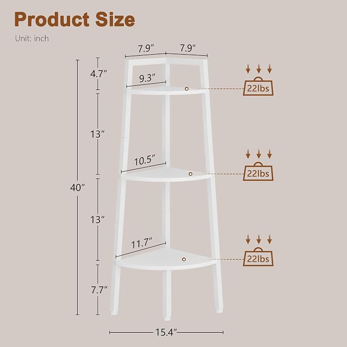 Hoctieon Corner Shelf, 3-Tier 40" Tall Corner Bookshelf, Rustic Ladder Shelf - Image 2