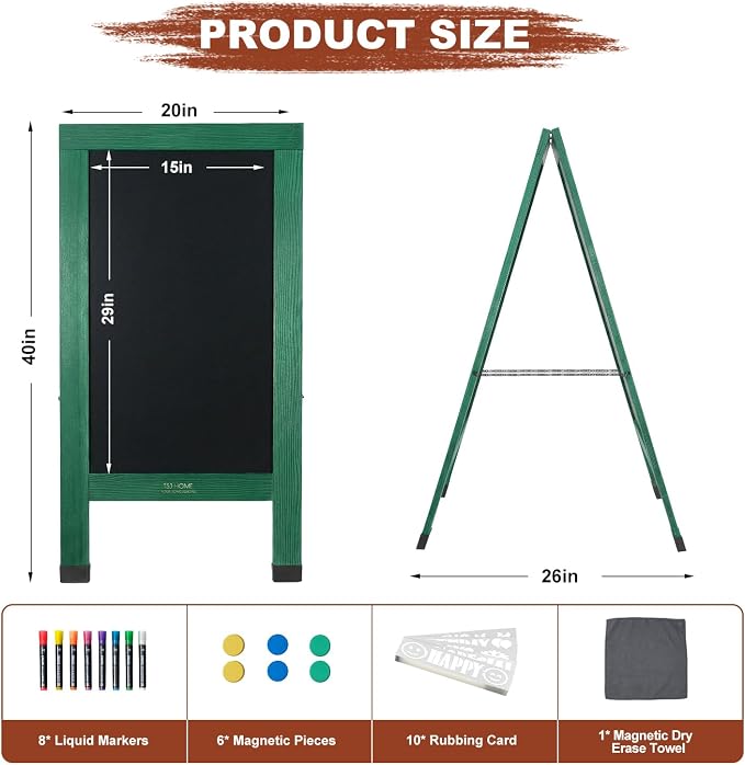 Wood Magnetic A-Frame Chalkboard Signs, Double-Sided Sidewalk Blackboard - Image 2