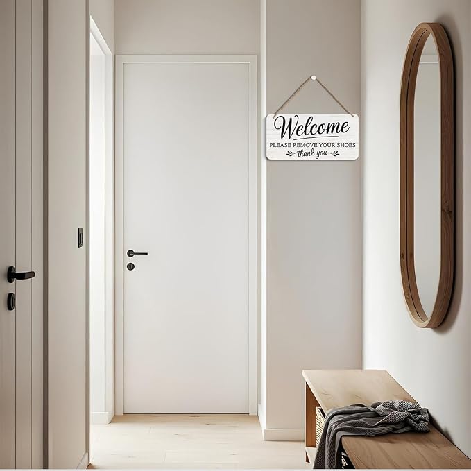 Welcome Please Remove Your Shoes Hanging Wooden Wall Sign Decor, Welcome Please - Image 2