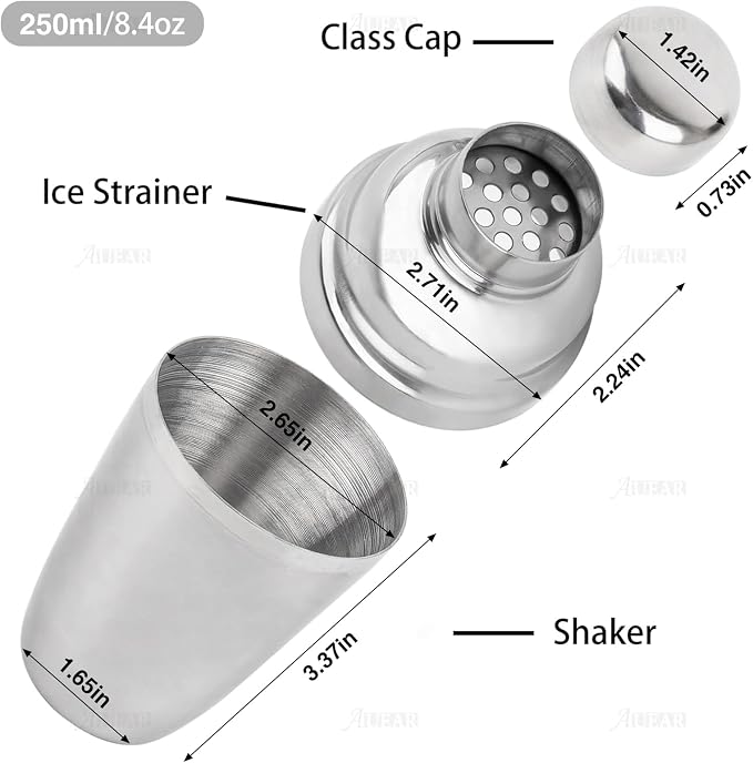 AUEAR, Small Stainless Steel Cocktail Shaker 8.4 Oz/250ml Martini Shakers Bar - Image 3