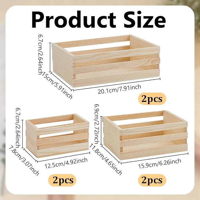 OLYCRAFT 6Pcs Small Wooden Crates Mini Rustic Wood Basket Box Rustic Wooden - Image 2