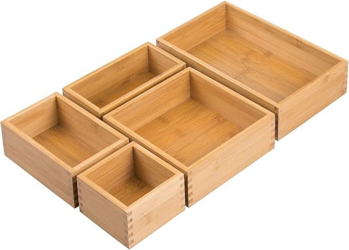 mDesign Bamboo Wood Kitchen Cabinet Drawer Organizer Tray Bins - Image 9