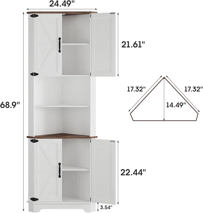 Vabches 68.9" Tall Corner Cabinet, Farmhouse Style Storage Cabinet - Image 2