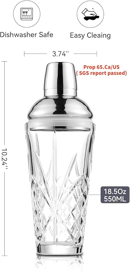 Cut Crystal Cocktail Shaker 18.5oz Sealed Lid, Mult-Use | Hidden Measuring Lid - Image 6