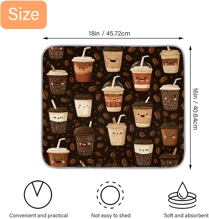 Dish Drying Mats for Kitchen Counter Coffee Beans Cups On Brown Drainer Rack - Image 6