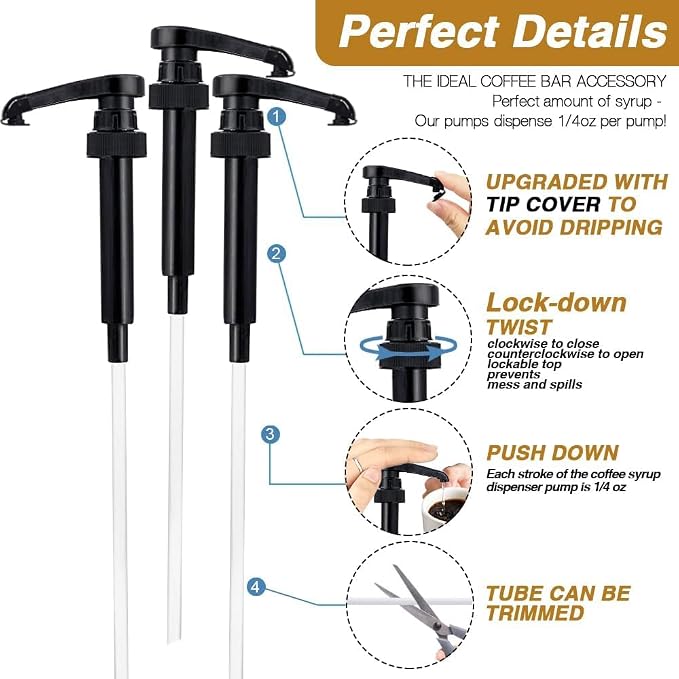 4 pcs Black Syrup Pumps with Cap to Avoid Dripping, Leak Proof Coffee Syrup - Image 5
