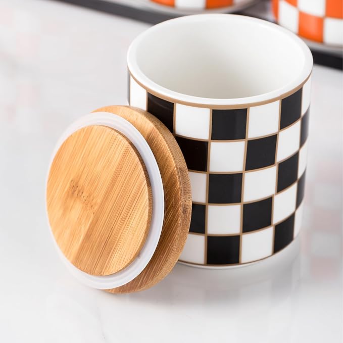 Kitchen Countertop Ceramic Checkered Canisters, Airtight Kitchen Canisters - Image 8