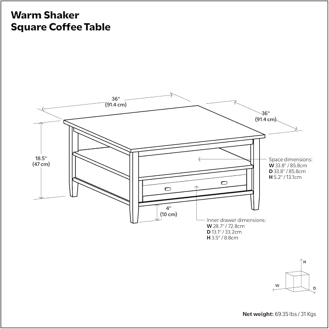 SIMPLIHOME Warm Shaker Square Coffee Table - Image 2