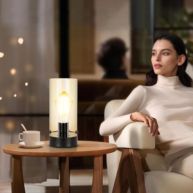 Table Lamp for Bedroom, Modern Glass Lamp Bedside Table Lamps for Night Stands - Image 3
