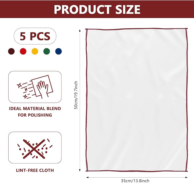5 Pcs Wine Glass Polishing Cloths Large Microfiber Cleaning Cloths 20 x 14 Inch - Image 2