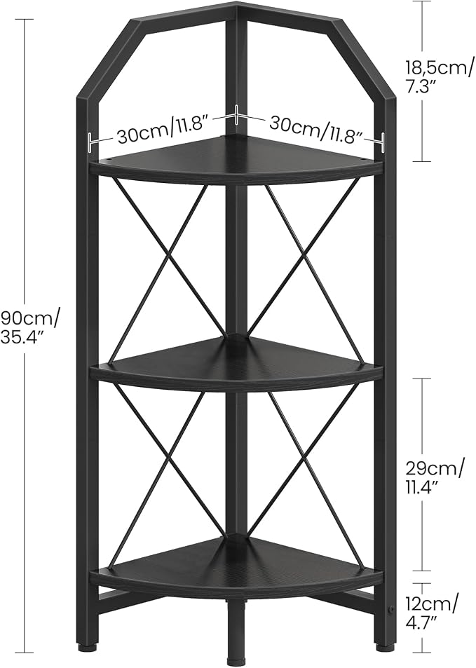 CHOEZON 3-Tier Corner Shelf, Industrial Corner Bookshelf, 35.4" Storage Stand - Image 2