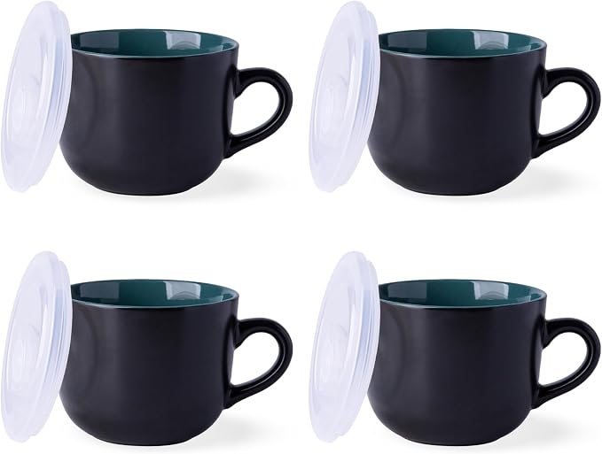 GBhome Ceramic Soup Mugs with Lid, 24 oz Soup Cups with Hanlde by GBhome