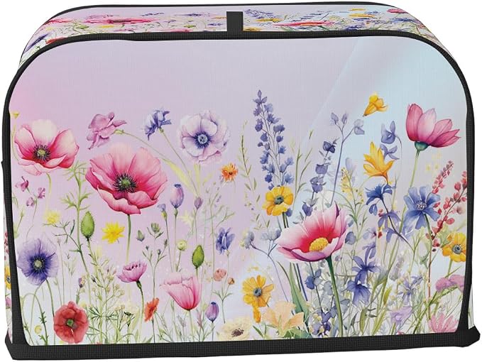 Flower Colorful Floral Toaster Cover 2 Slice Wide Slot Washable Appliance - Image 2