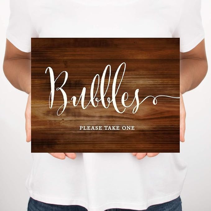 Andaz Press Wedding Party Signs, Rustic Wood Print, 8.5x11-inch, Bubbles Please - Image 5