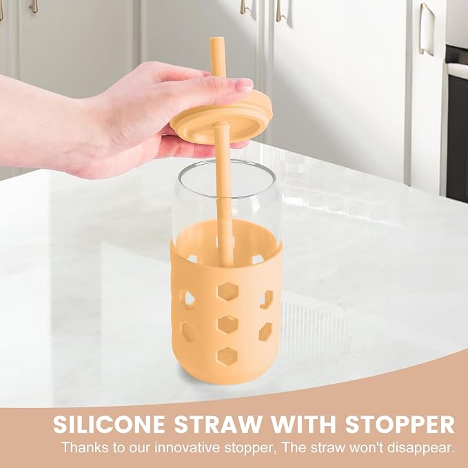 Mrsdry Glass Cups with Lids and Straws, 16oz Drinking Glasses Set with Silicone - Image 8