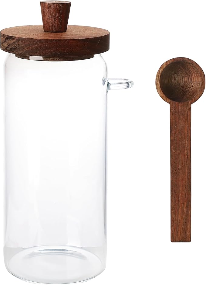 Glass Coffee Bean Storage Container, Wood Lid by Unknown
