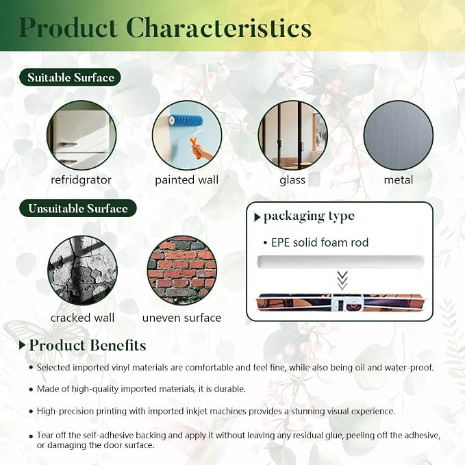 2 Pcs Plant Themed Removable Refrigerator Wraps, Self-Adhesive Fridge Door - Image 3