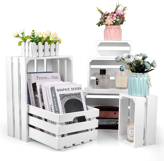 BOBOKA Set of 6 Decorative Wood Crates Nesting Storage Container, 6 Size - Image 7