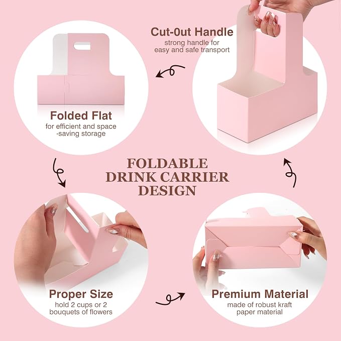 Bakbania Floral Wrap Packing Boxes 20 Pcs Pink Flower Gift Bags 2 Cup - Image 3