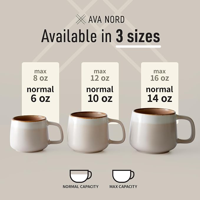 Ava Nord Small Ceramic Coffee Mugs Set of 4 | 8 oz Stoneware Coffee Cups | - Image 5