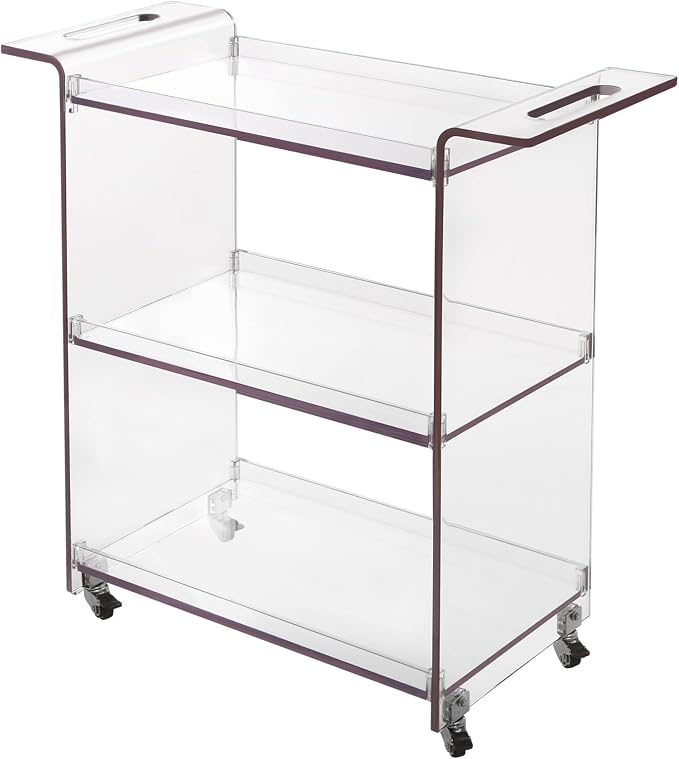 Acrylic Rolling Serving Cart, 3 Tier Clear Bar Cart, Acrylic Serving Storage by Unknown