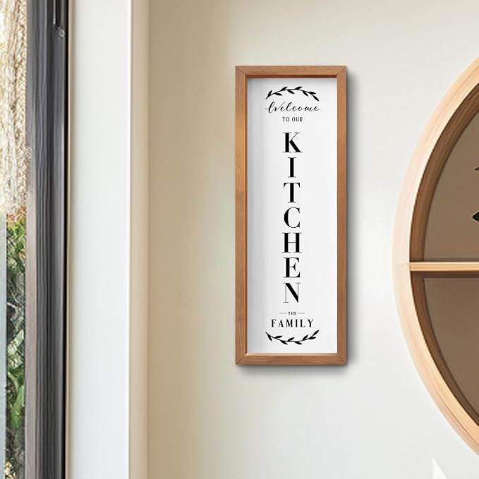 Welcome Sign for Front Door Kitchen Decor Rustic Country Style Wooden Framed - Image 3