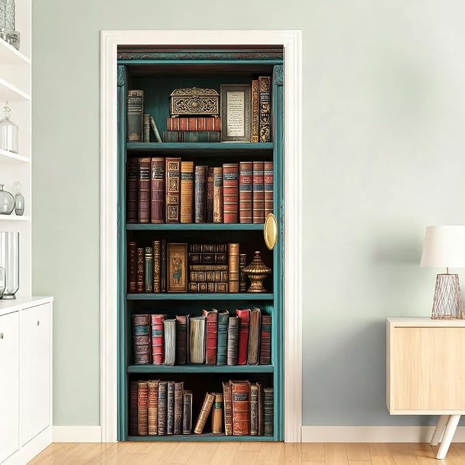 2 Pcs Vintage Bookshelf Removable Refrigerator Wraps, Self-Adhesive Retro - Image 7