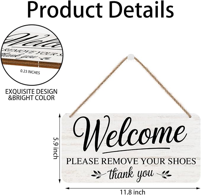 Welcome Please Remove Your Shoes Hanging Wooden Wall Sign Decor, Welcome Please - Image 5