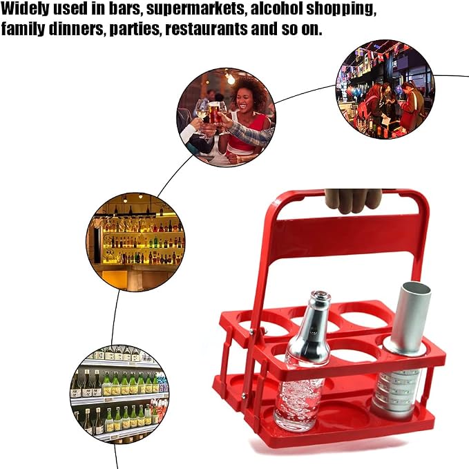 Portable Plastic Drink Carrier, Reusable Red Beer Bottle Coffee Cup Holder - Image 3