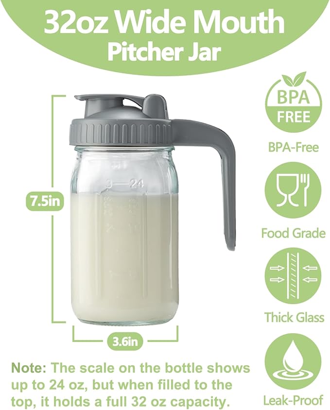 2 Pack 32oz Glass Pitcher with Lid & V-shaped Pour Spout - Image 2