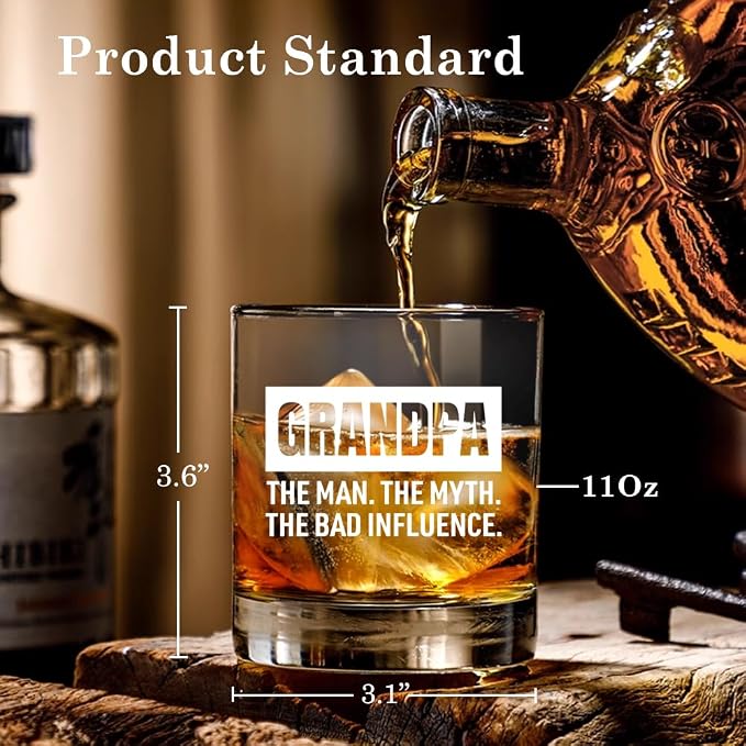 Grandpa The Man The Myth The Bad Influence Whiskey Glass, Christmas Father's - Image 2