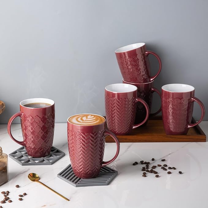 AmorArc Extra Large Coffee Mugs Set of 6, 20oz Ceramic Tall Coffee Mugs - Image 6