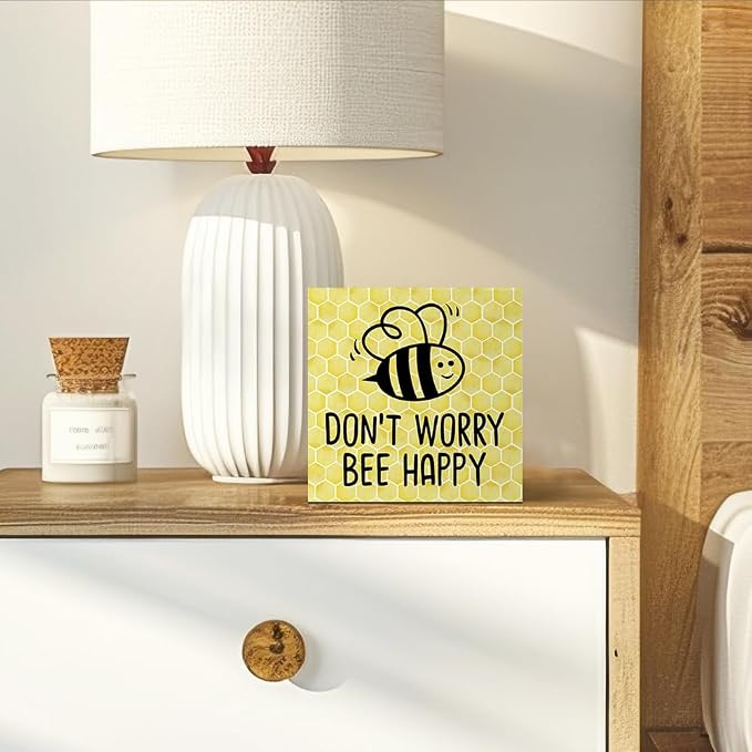Don't Worry Bee Happy Wooden Box Sign, Inspirational Honey Bee Decor - Image 4