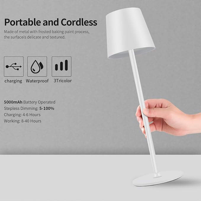 BGFHome 2Pack Cordless Table Lamp LED Desk Lamp, 5000mAh Rechargeable Touch - Image 2