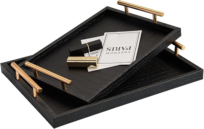 Modern Elegant Large Wood Serving Tray, Home Decorative Rectangle Ottoman Decor - Image 8