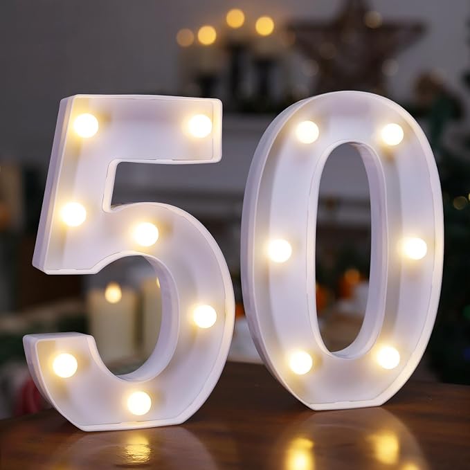 50th Birthday Decoration Light Up Letters, Battery Powered LED Numbers Marquee by TEHIBIEN