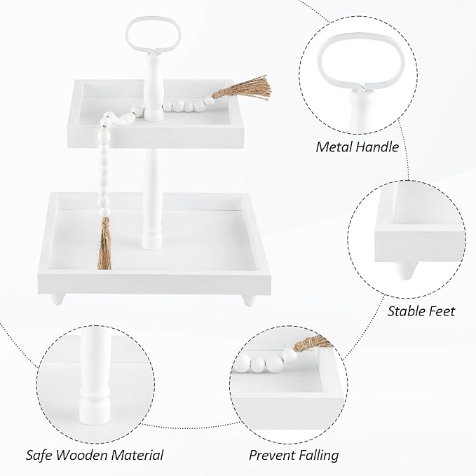 Tiered Tray Stand, Rustic Wooden 2 Tier Decorative Tray - Image 3