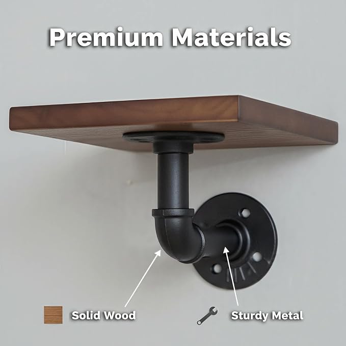 Industrial Rustic Modern Wood Ladder Pipe Wall Mounted Floating Shelves - Image 5