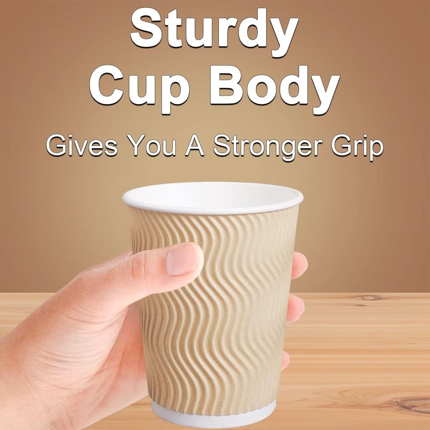 Hot Paper Cups 16 oz Disposable Insulated Corrugated Sleeve Ripple Wall Paper Cup 100 pcs,16oz Cups for Drink，Hot Coffee Cups (Brown)