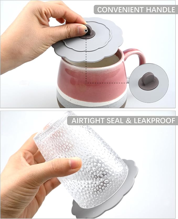 4 Pcs Silicone Cup Covers with Straw Hole, Reusable Mug Cover, Anti-Dust Cup - Image 3