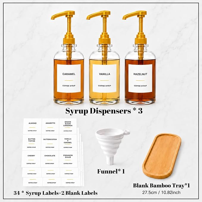 Coffee Syrup Dispenser for Coffee Bar, Glass Syrup Bottle - Image 6
