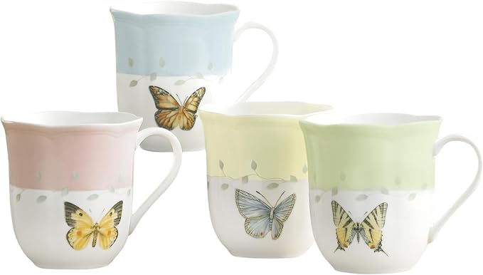 Lenox Coffee Mug Set, Butterfly Meadow Colors 4-Piece Mug Set, Service by Lenox
