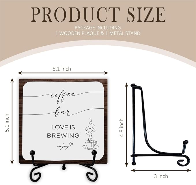 Wooden Sign, 5x5 Inch, Love Is Brewing, Coffee Bar - Image 2