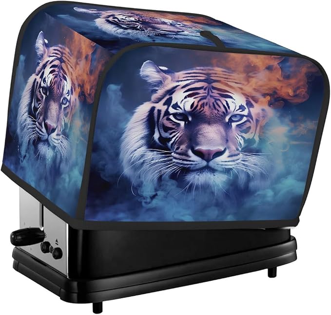 Watercolor Tiger Smoke Toaster Cover 4 Slice Wide Slot Washable Appliance by cfpolar