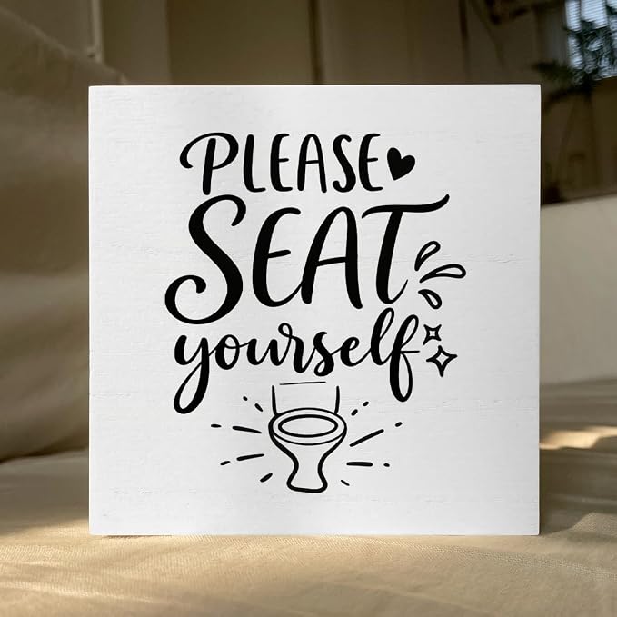 Funny Rustic Bathroom Decor Wooden Box Sign 5x5 Inch - Image 5