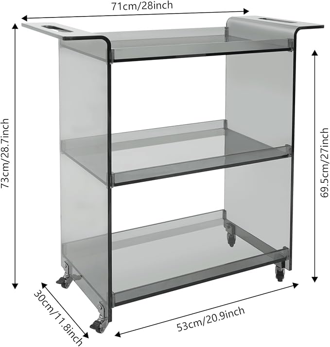 Acrylic Rolling Serving Cart, 3 Tier Clear Bar Cart, Acrylic Serving Storage - Image 6