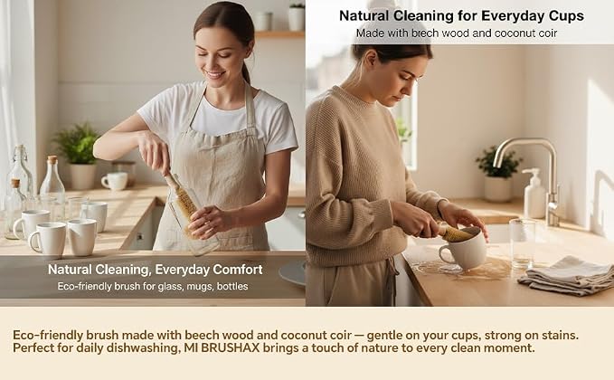 Bottle Brush Cleaner with Long Beech Wood Handle, Scratch-Safe, L-Shaped Design - Image 7