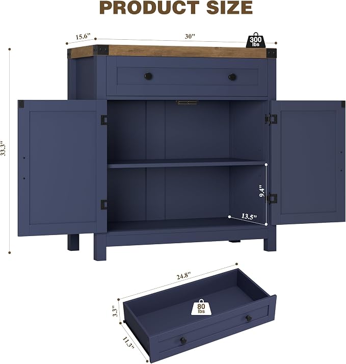 HOSTACK Coffee Bar Cabinet, Kitchen Storage Cabinet, Modern Farmhouse Buffet - Image 3